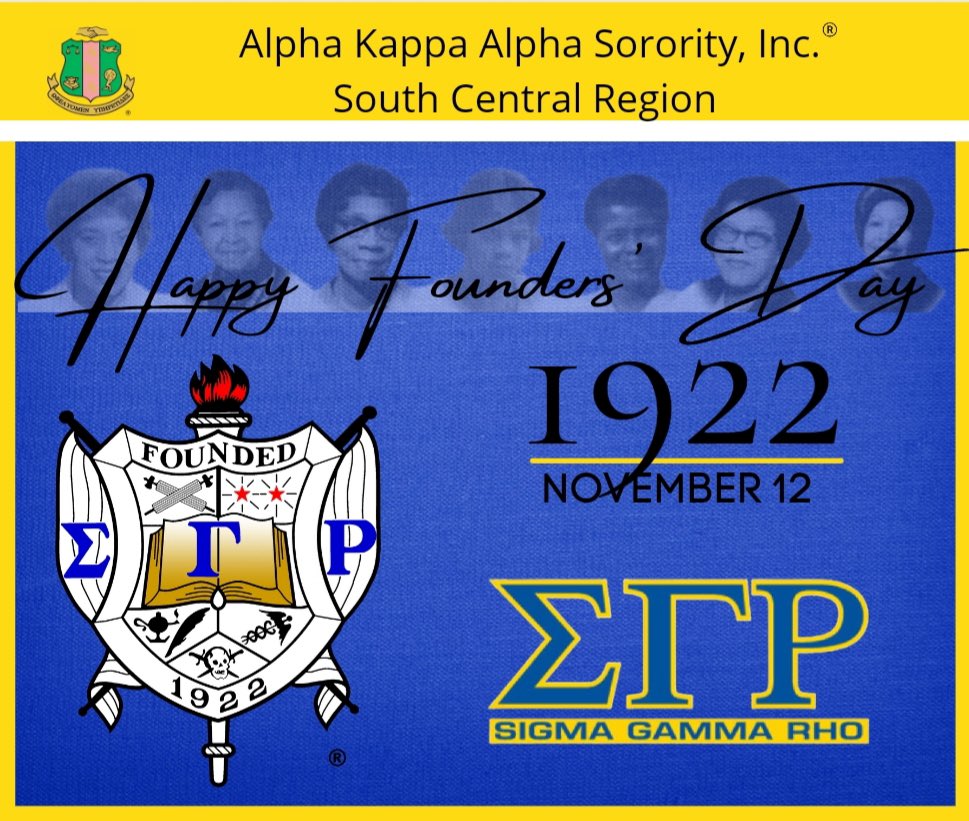 SouthCentralAKA's tweet photo. Happy Founders’Day to the ladies of Sigma Gamma Rho Sorority, Incorporated! 💙💛  🐩 #WeareSouthCentral #AKA1908 https://t.co/xqEp1OBlJK