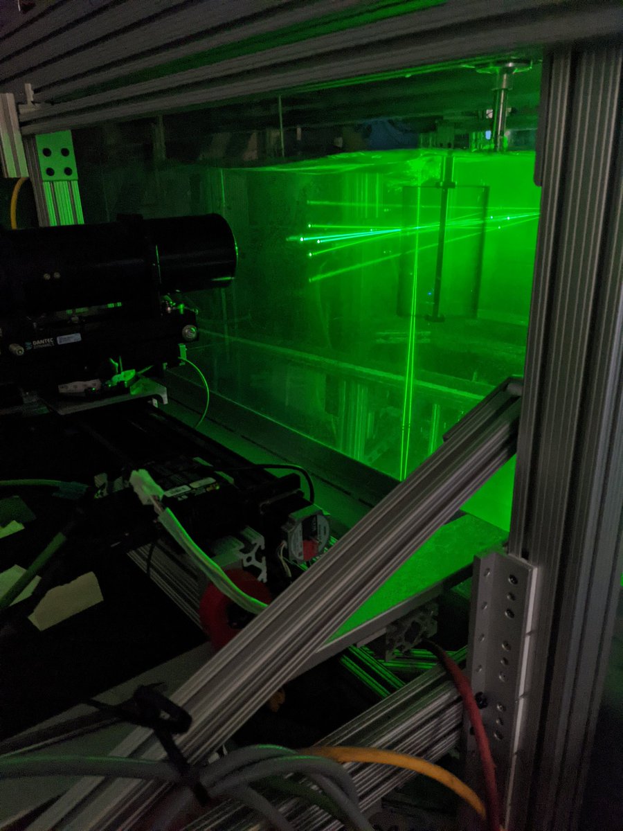 New equipment in the lab! LDV system to explore turbine hydrodynamics. Alignment of the probes is proving a challenge but we are going to get some cool data with this. #FlumeFriday.