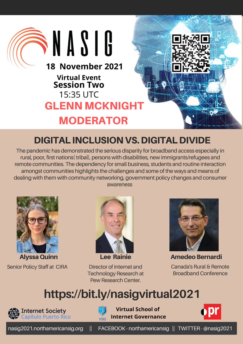 nasig2021's tweet photo. Are the concepts 'Digital Divide and Digital Inclusion' equivalent? Has the U.S.A. and Canada met is goal to connect more users to the Internet? @ISOCPR @EducaPR @teamnaralo @puntopr @VirtualSchoolIG 
Join US! Register at - https://t.co/jQp7bKfriy https://t.co/xx3jyb4T9M