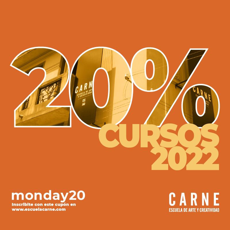 💥EXTENDEMOS EL CIBER LUNES💥
-30%  en CURSOS ONLINE con el cupón “MONDAY30”
-20%  en  nuestros CURSOS 2022 con el cupón “MONDAY20”
-15%  en nuestras TECNICATURAS con el cupón “MONDAY15”

✨PODES VIVIR DE LO QUE TE GUSTA✨

+ info en escuelacarne.com 
•Válido hasta 14/11