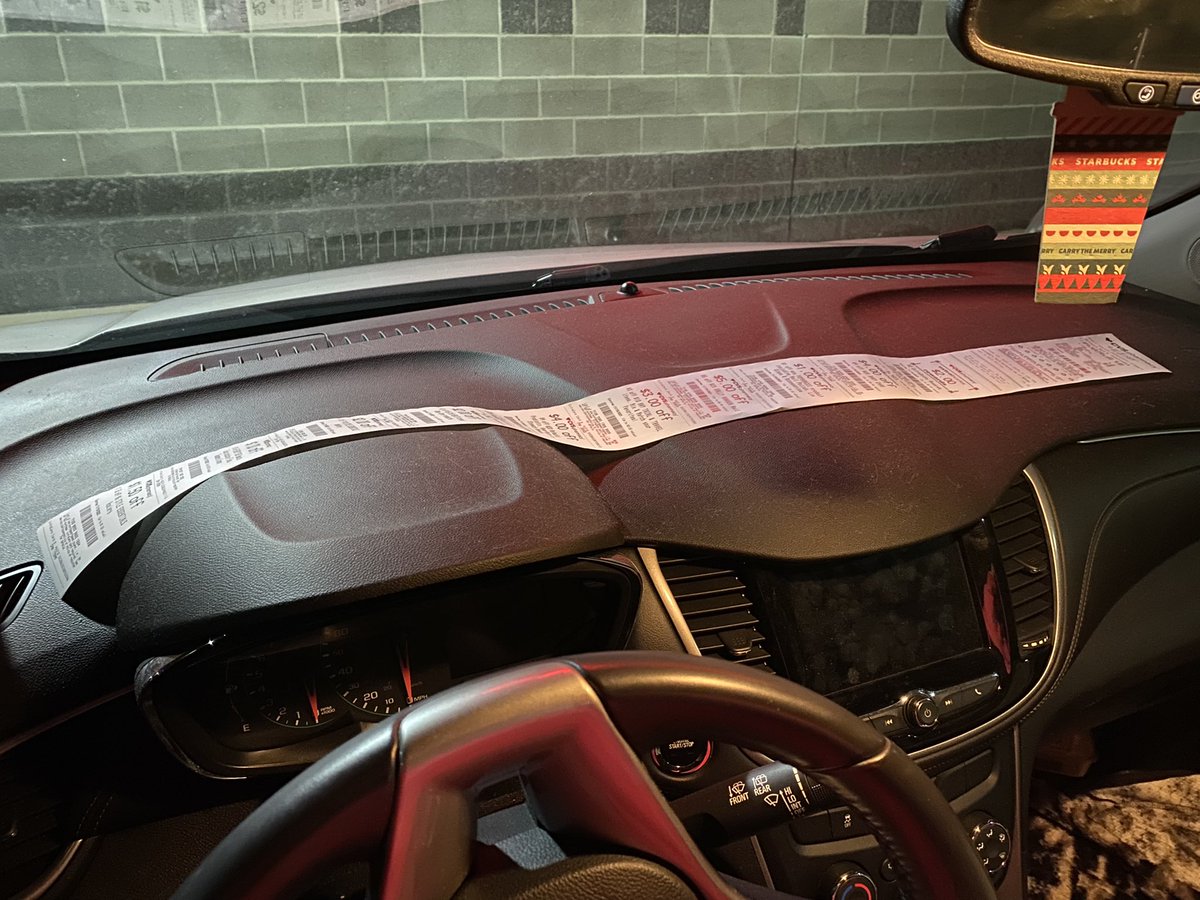 embosma's tweet photo. My CVS receipt on my dashboard. Literally bought 2 things. #RIPtrees https://t.co/U3o0GUU0AX