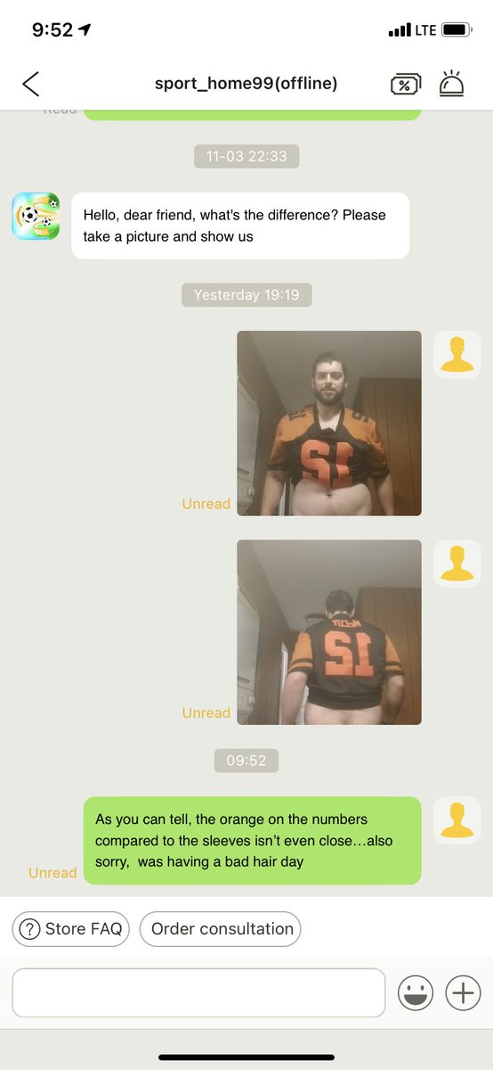 shept11's tweet photo. So I ordered my buddy a jersey and it came in and was two totally different colors….had him send me a couple pics of it and this is how Gabe deals with customer service LOL https://t.co/nAKJlzOcYC