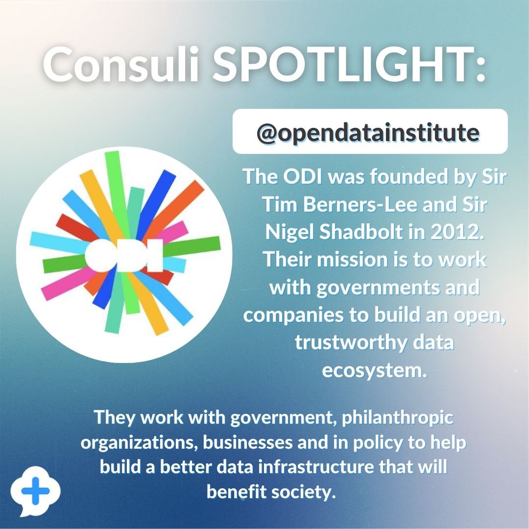 Consuli_Inc's tweet photo. This week’s Consuli Spotlight is highlighting✨ @ODIHQ
The Open Data Institute has been promoting the use of better data practices and building a trustworthy data ecosystem since 2012☑️
#consuli #ODI #opendatainstitute #dataeconomy #datadignity #consulispotlight https://t.co/CmIq34r0Lj