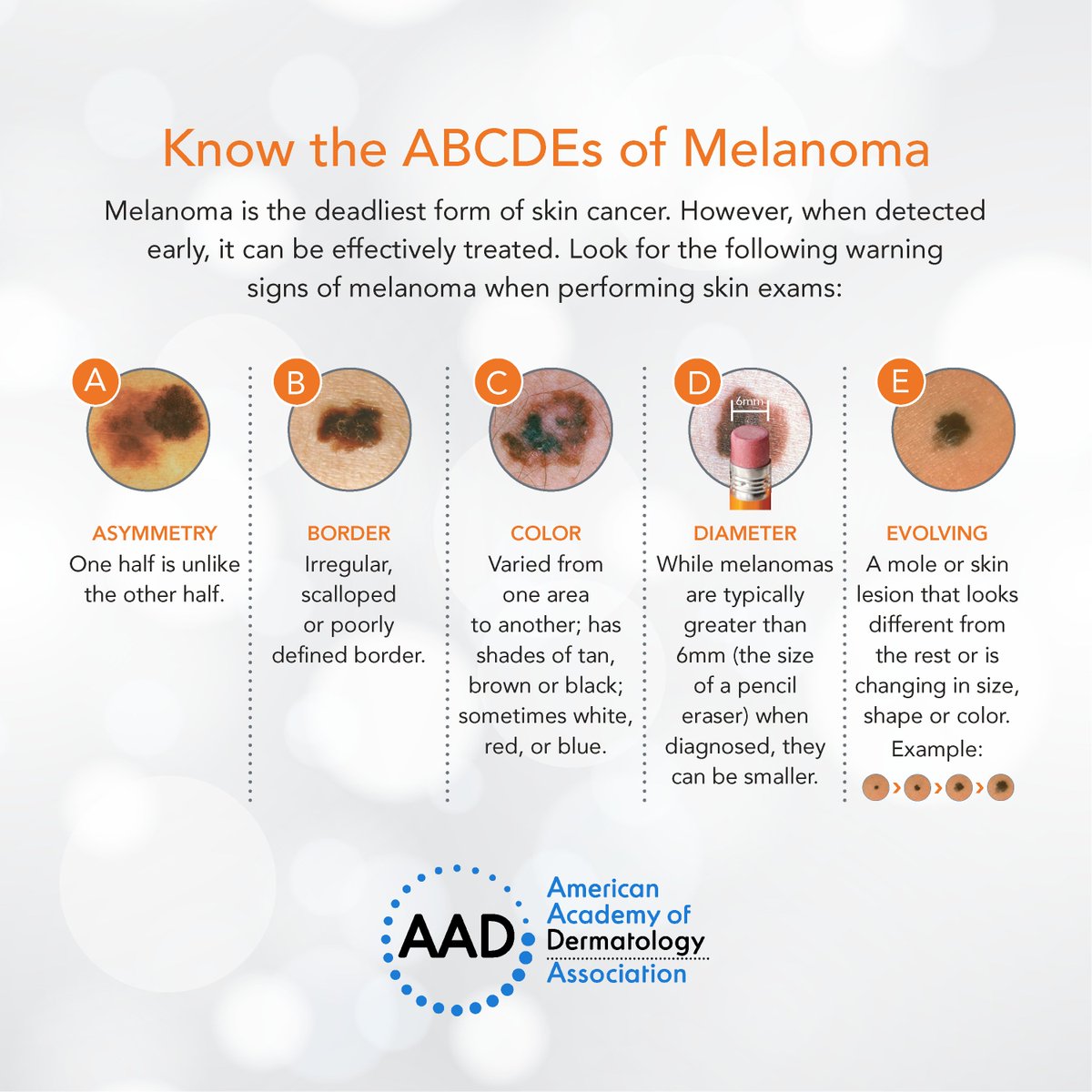 AADskin's tweet photo. It’s a simple task that could save your life. Don’t forget to perform regular skin self-checks during #NationalHealthySkinMonth this November. Here’s what to look for: https://t.co/e9vGJE2Zlw https://t.co/VpgWD0tC22