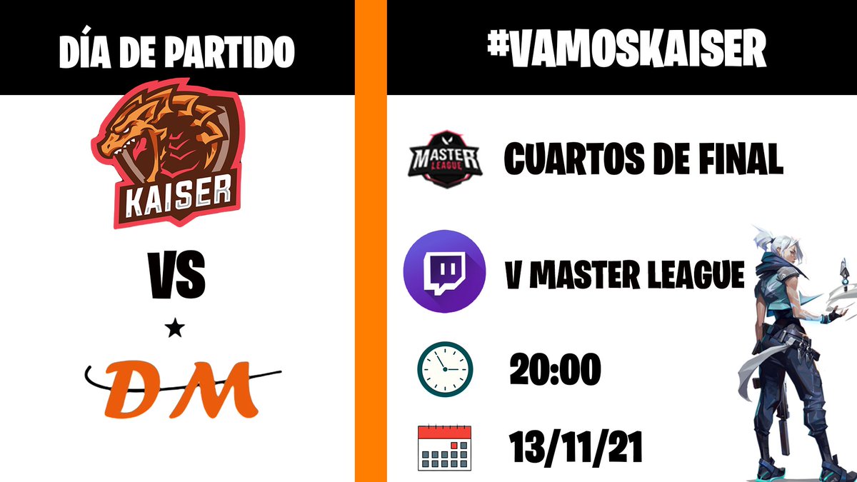 SportsKaiser21's tweet photo. V MASTER LEAGUE| Volvemos a la competición para enfrentarnos en cuartos de final a un gran rival como es @DMesports1 , nuestros chicos intentarán pasar de ronda ya que tenemos mucha ilusión de ganar la competición! No olvides apoyarnos en directo! #VamosKaiser https://t.co/DyhubChojd