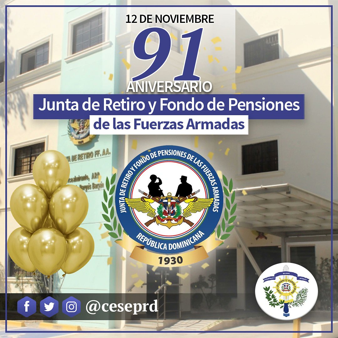 CESEPRD's tweet photo. El Cuerpo Especializado de Seguridad Portuaria (CESEP), felicita a la Junta de Retiro y Fondo de Pensiones de la Fuerzas Armadas @Juntaderetirord por la conmemoración del 91 aniversario  de su creación.
#ceseprd #juntaderetiro https://t.co/Gf44kzhx5S