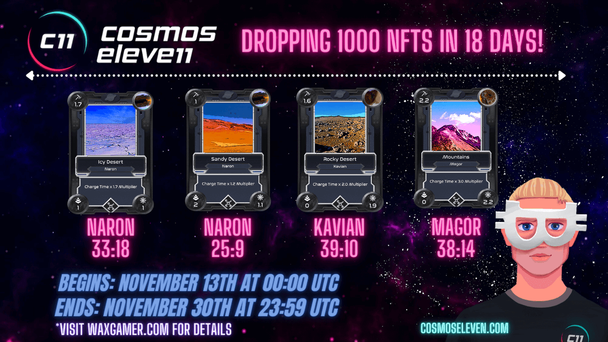 Cosmos_E11even's tweet photo. Today is the Day!

We are entering the @AlienWorlds Metaverse with 1000 C11 Promo NFT Cards!

Get all the info here:
https://t.co/XTH57VIGzA

Retweet &amp; WIN➡️C11 Card from Drop:

➡️IDO RUST

🔒Rarity: EPIC
📈Talent: 2
📍Position: CB

#cosmos11
#WAX #NFTdrops #NFTs #nftcollectors https://t.co/IEaol6ZOYQ