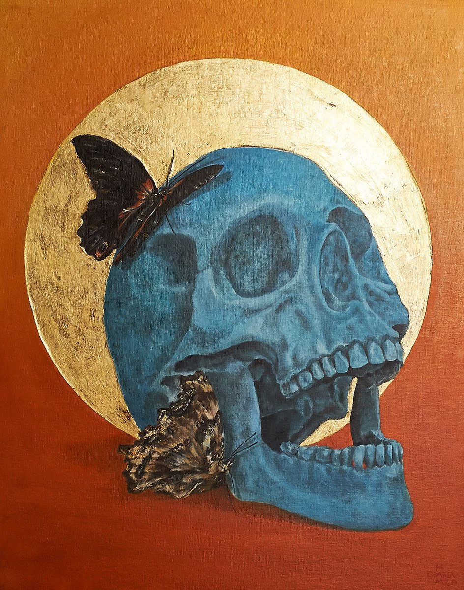 AtelierHam's tweet photo. #vanitas #oilpaint #24kgold #golfleaf #skull #mexicanartist #womanartist #aureum https://t.co/TJWw1Em8Gk