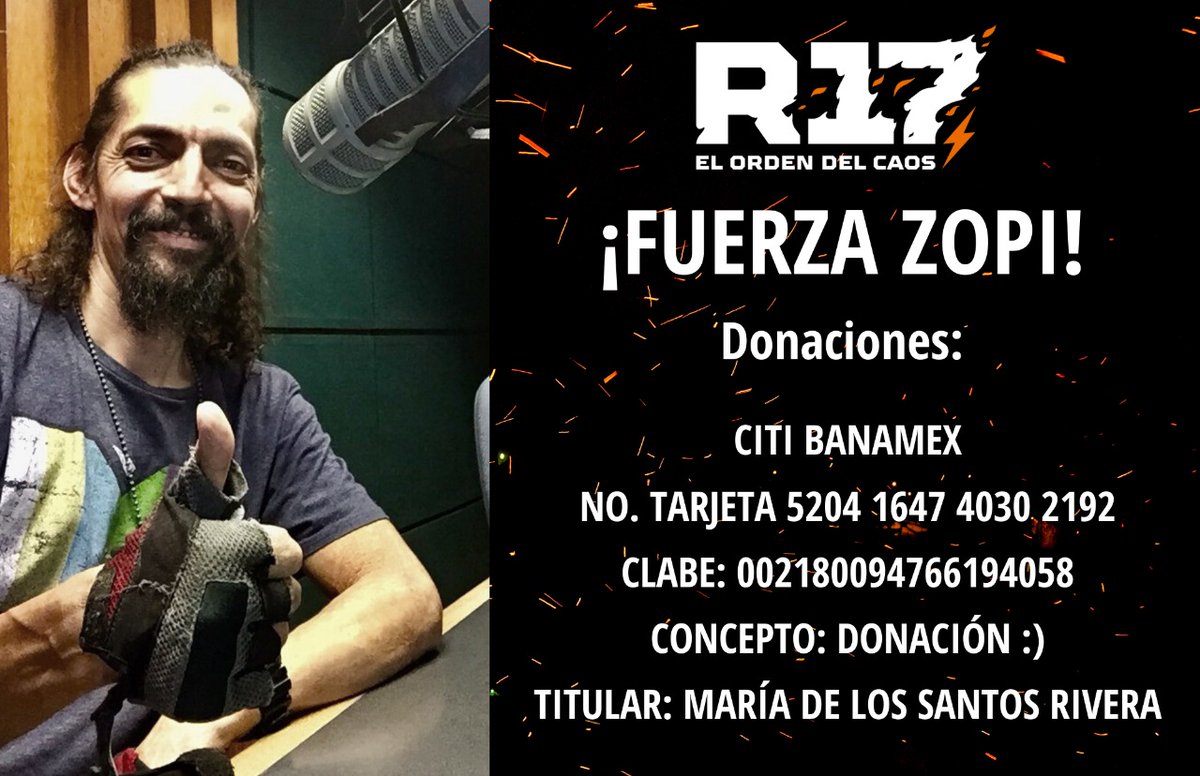 Reactor105's tweet photo. Invitamos a nuestros radioescuchas a que sigamos apoyando a nuestro querido amigo, músico y locutor Zopi. Les compartimos toda la información.

#FuerzaZopi #R17 💚💛❤️ https://t.co/kcrF8RdgRu