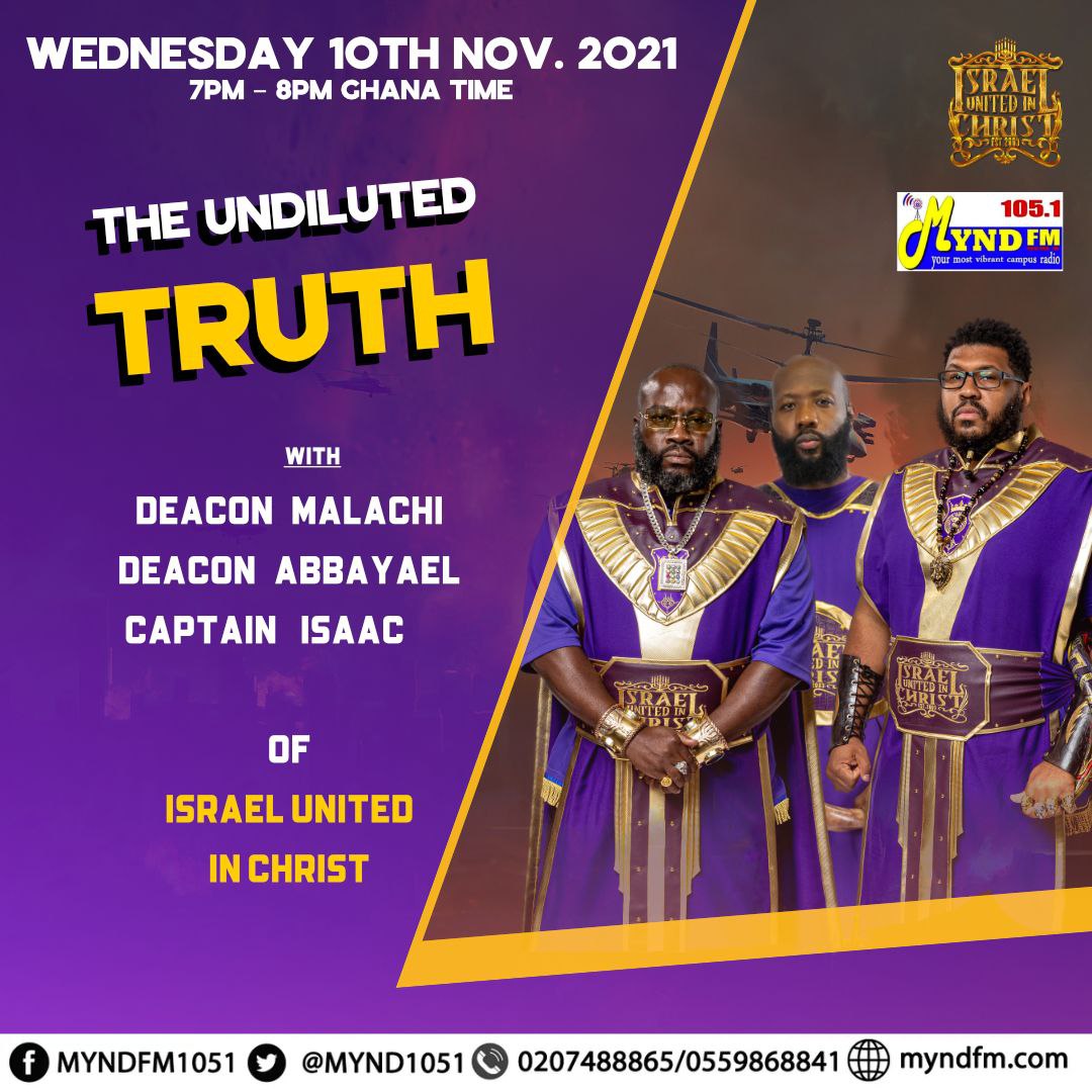 IUIC_GR_MI's tweet photo. The #Acts Of The #Apostles continue on the 10. November 2021 on #SunsumFm #Ghana as #DeaconAbbayael , #DeaconMalachi and #CaptainIsaac of #IUIC spread the #Hidden #Truth of God's #Chosen in the #GoaldCoast of #Africa on #myndFm
7PM - 8PM Ghana Time
2PM - 3PM NY Time https://t.co/4Jg20S5xpn