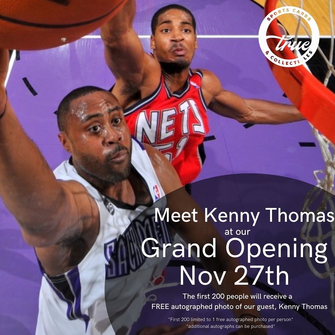 TrueSportsCards's tweet photo. We are happy to announce that our
Grand Opening is set for 11/27 &amp; we are excited to have our friend @kennythomasnba as our special
guest to meet and greet Kings fans from 5-7pm. 

We will have FREE PHOTO that we will be giving out to our first 200 visitors for FREE AUTOGRAPHS! https://t.co/ZET0MDhEuG