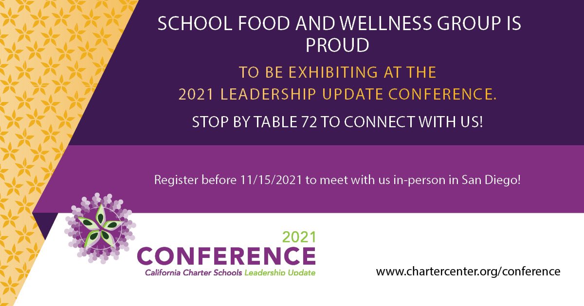 SchoolFoodWell's tweet photo. To all our California Charters - hurry! Don’t miss @charterdevctr deadline for the conference registration. Come see our session on the SY23 Universal Meal Mandate #calcharters #csdc21 #schoolfood https://t.co/KhGLvXKI6b