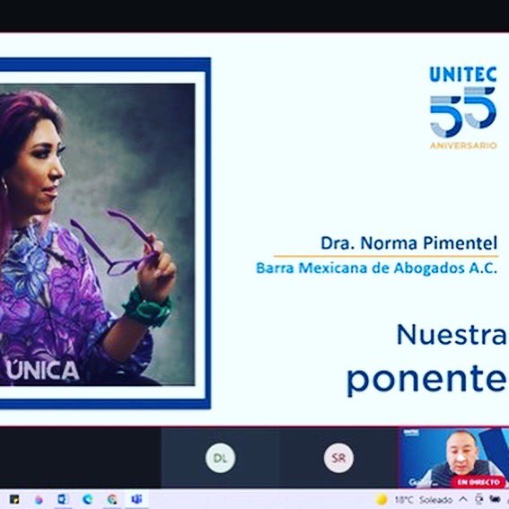 NormaPimentelMx's tweet photo. Muchas gracias a @UNITECMX por la invitación a charlar con su comunidad sobre la violencia política en razón de género contra mujeres. Gracias también a mis colegas de @BMA_Abogados  por las gestiones para esta conferencia. 

#NoEsNo #CulturaDeLaLegalidad #igualdaddegenero 💜⚖️💜 https://t.co/utrbjBWAMs