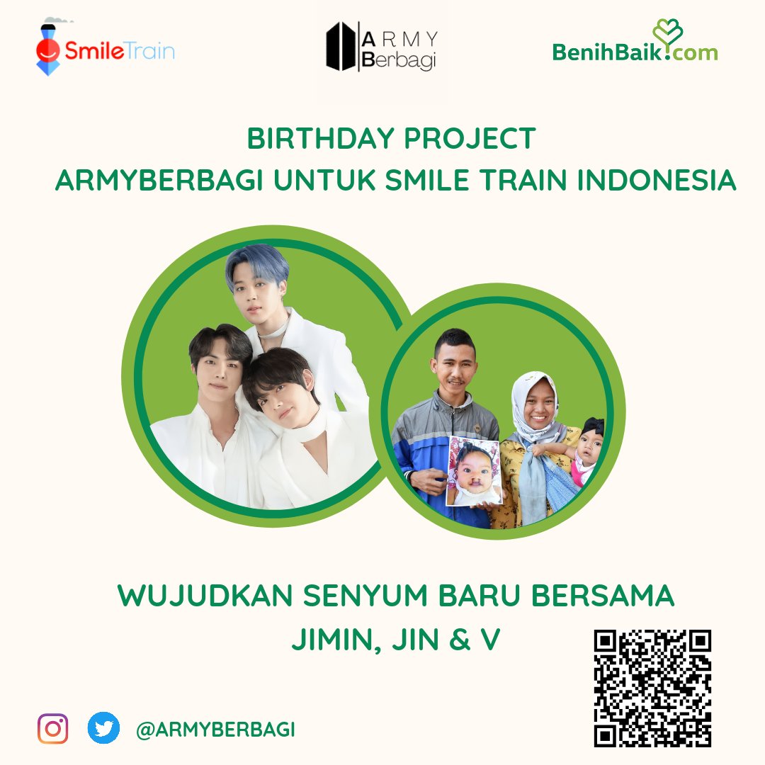 armyberbagi's tweet photo. Army Berbagi Untuk Smile Train Indonesia
Dalam rangka merayakan ulangtahun Jimin Jin dan V #TemanArmy wujudkan senyum baru dengan membantu biaya operasi Penderita Bibir sumbing. Yuk #temanArmy kita wujudkan lebih banyak senyum Donasi bisa melalui https://t.co/Ukey7gEJJq
#BTSARMY https://t.co/svqsNqSk7O