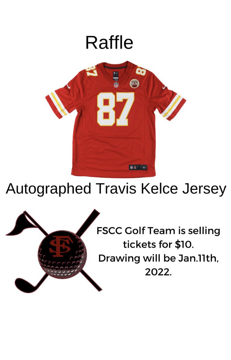 fscc_golf's tweet photo. FSCC golf team is raffling off an autographed Travis Kelce jersey. Find a FSCC golfer or pm us! https://t.co/JJARhkAXMX