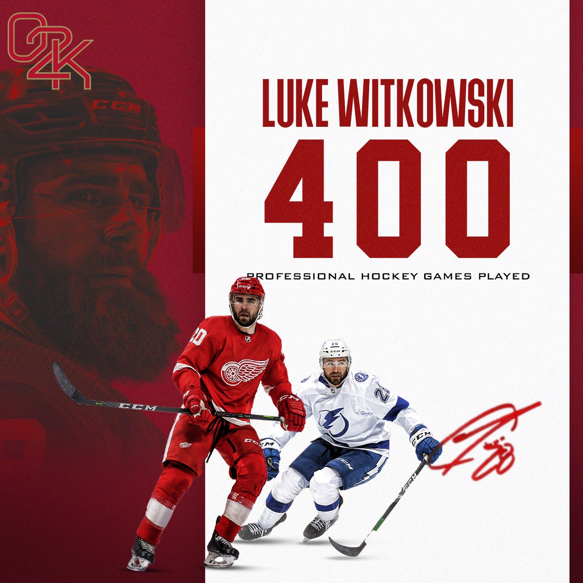 o2ksports's tweet photo. Tonight’s game marks 400 professional hockey games for Luke Witkowski. Congrats, @thehollandnativ! https://t.co/2wH4sYpQRz
