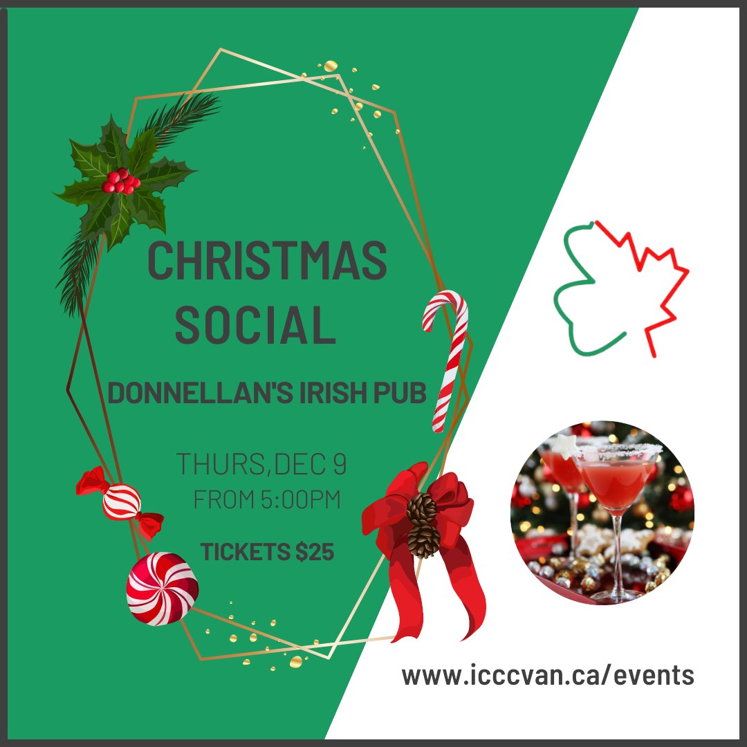 Grab your festive jumpers and join us for our annual Christmas Social on December 9th in Donnellan's Irish bar on Granville Street from 5 - 7.30PM

Tickets are $25 (tickets below) and include light food, two drinks tokens, 2 raffle tickets and guaranteed craic.

See you there!
