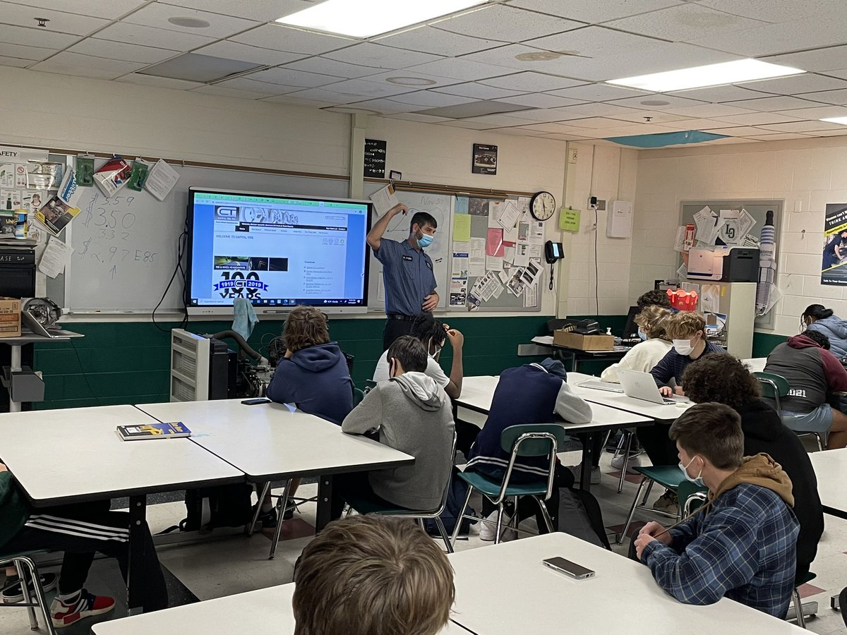 Mr_Burden_TA's tweet photo. Day 49: Popped into Mr. Frohm’s class today. A wealth of information and some comic relief. #AlwaysLakeOrion #NoEasyButton https://t.co/xsWNVUHnKC