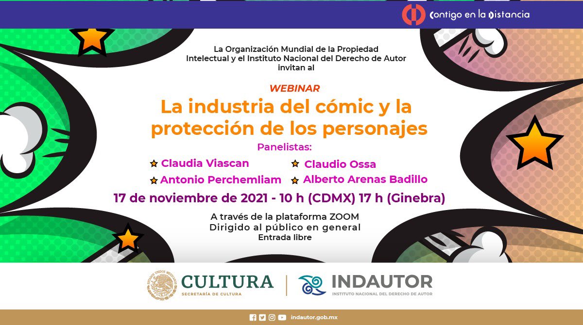 IndautorMexico's tweet photo. Indautor y @WIPO les invitan al webinar “La industria del cómic y la protección de los personajes”
Día: 17 de noviembre 10 h (CDMX), 17 h (Ginebra)
Registro:
https://t.co/42PjxBvORx https://t.co/eL8n82ceKd