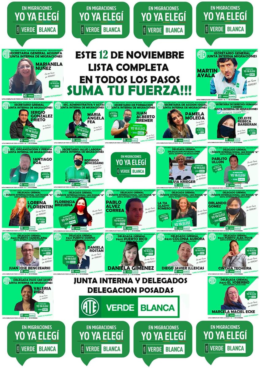 atemigraciones's tweet photo. Felicitamos a los trabajadores 
y trabajadoras de Migraciones Posadas por el alto grado de participación en la elección del día de hoy. Así mismo destacamos el nuevo triunfo de la lista Verde y Blanca en la elección de Junta Interna y a Martín Ayala su Secretario General !!! https://t.co/a8Hsh7KcVc