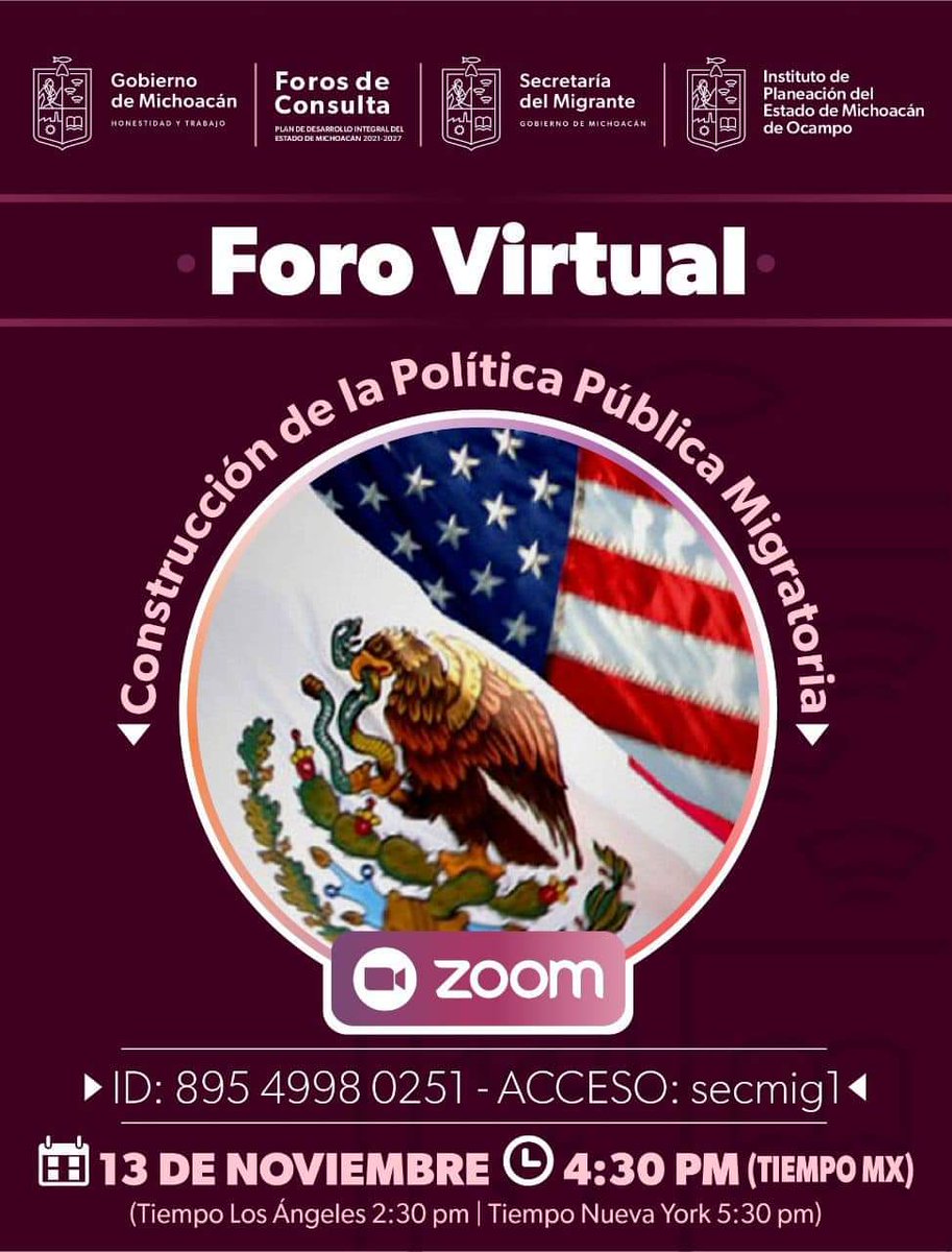 BrendaFragaMich's tweet photo. ¡Sé parte del foro virtual con el tema Construcción de la Política Pública Migratoria! Tu voz es muy importante para construir el Michoacán que merecemos. 

📲 https://t.co/euaQwlcTO9. #HonestidadyTrabajo https://t.co/5GPbrpiNHY