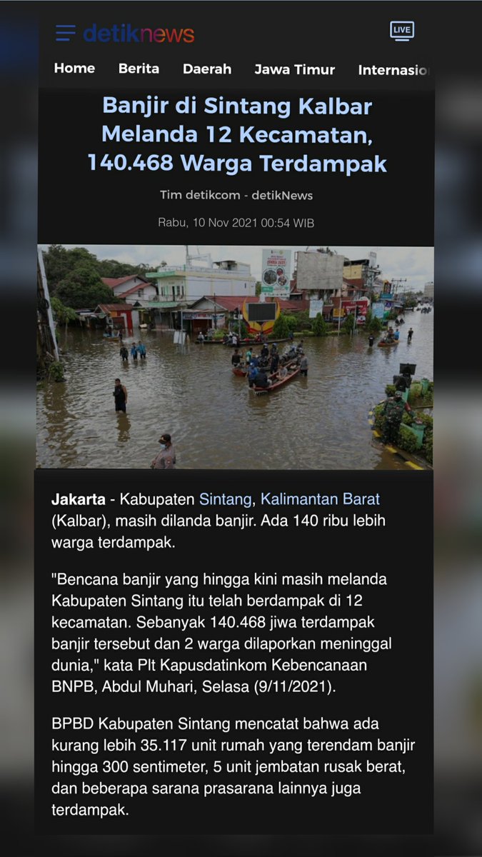 ZAEffendy's tweet photo. Sejak kembali di tanah air 5Nov, sempat hadiri Piala Citra, sampai kemarin motoran di Mandalika...tidak ada satupun tweet empati Pak @Jokowi ke 140 ribu lebih warga Kab. Sintang, Kalbar yang kena musibah banjir masuk hari ke-21. #Nalar...? #Indonesia https://t.co/34XSG9vMek