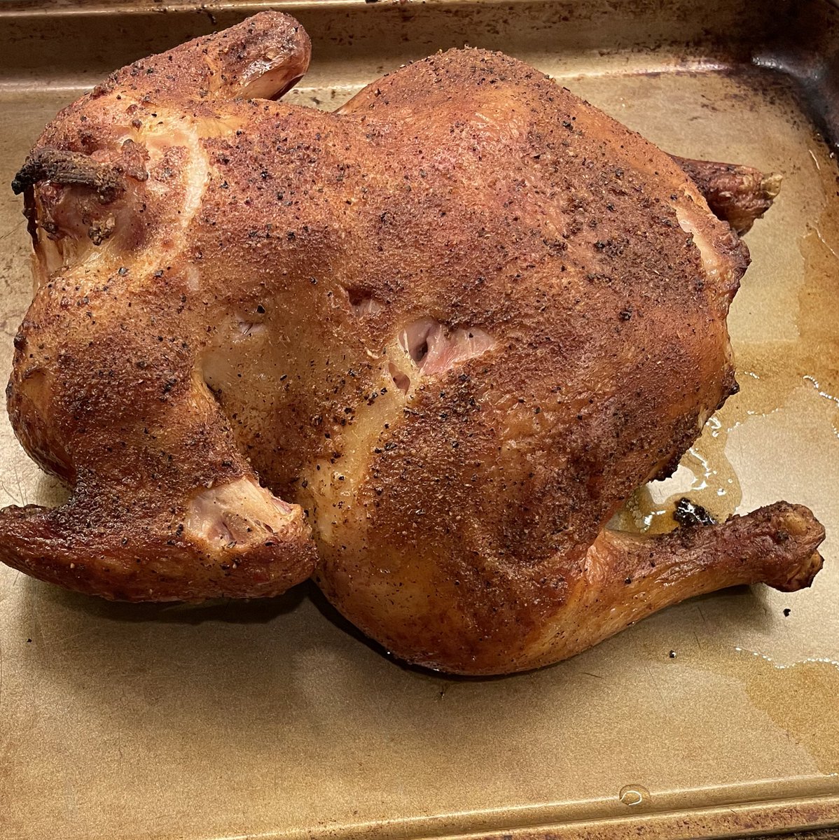 Cwe80W's tweet photo. Tried something new today…

Smoked chicken and dumplings!

Turned out awesome. Need to tweak the timing to get it done by regular dinner time! @foodiesofturf 
#Traeger #southernstaple #goodforthesoul https://t.co/2LnBYToCnU