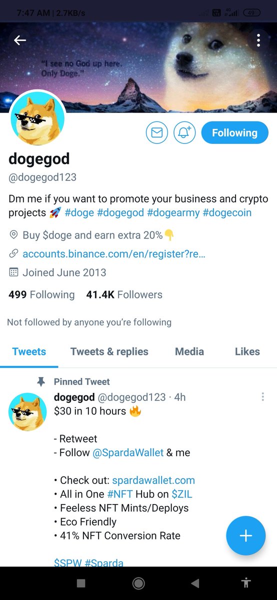hardfact01's tweet photo. @dogegod123 Hope I may get it. Although hope is not so high. Luck really never flavour 
Rt and followed sir

0x96D84dE6ec63aAc46f5bA6E1D5E17A4562181723 https://t.co/XBlU3xtmIG
