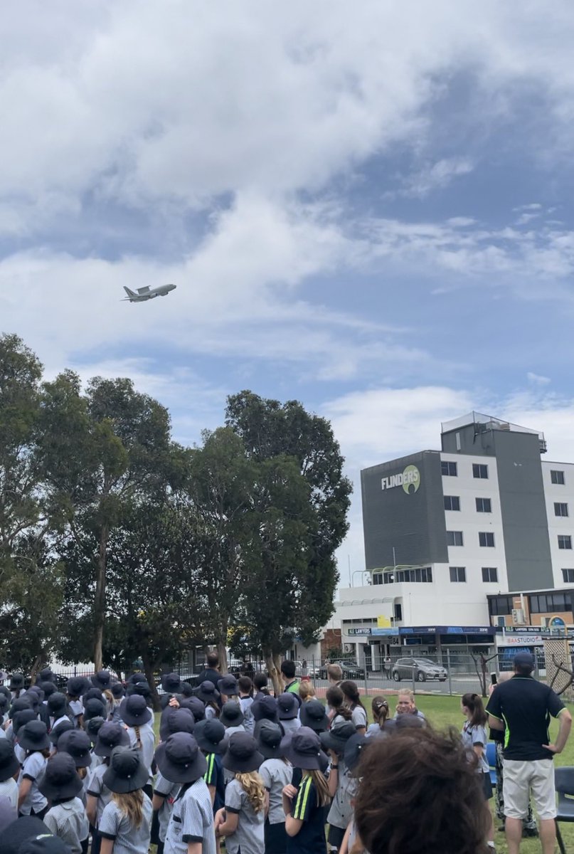 gawynnum's tweet photo. Students and the school community were joined by serving and ex-members of the No2. Squadron Royal Australian Air Force to officially open and bless the school’s Defence Services and Centenary Memorial. 
Included a fly-over from the No2 SQN ‘Wedgetail’. #RemembranceDay2021 https://t.co/5SaKSBx8Hv