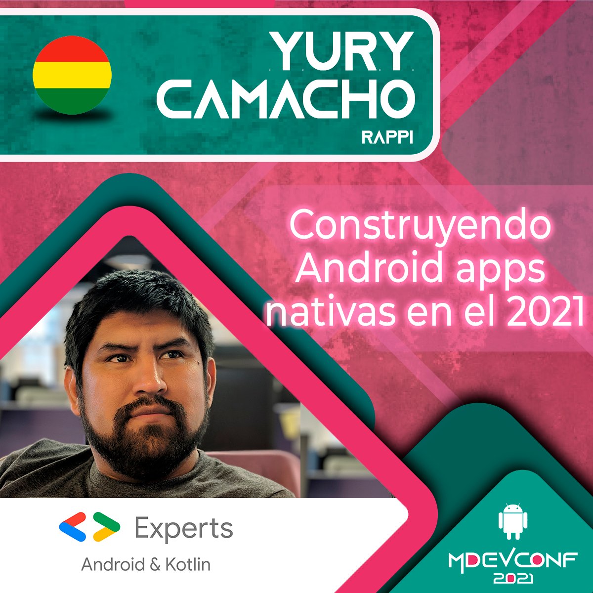 mDevConfBO's tweet photo. Te presentamos a 🔥Yury Camacho @camachoyury 🔥GDE en Android y Kotlin, cuenta con una experiencia de 10 años en la industria del desarrollo de software y en especial desarrollo móvil📲.
Síguenos en 👉 https://t.co/EKsVqxKbRT e inscríbete
#mDevConf2021 #mDevConf https://t.co/z9ZAljYzoh