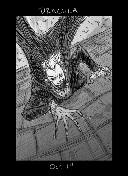 #FlashbackFriday 
In 2014 I drew my favorite monsters, one for each day of October. I like some of the ideas I had, even if the execution is rough. First some of the classic Universal horror icons. 