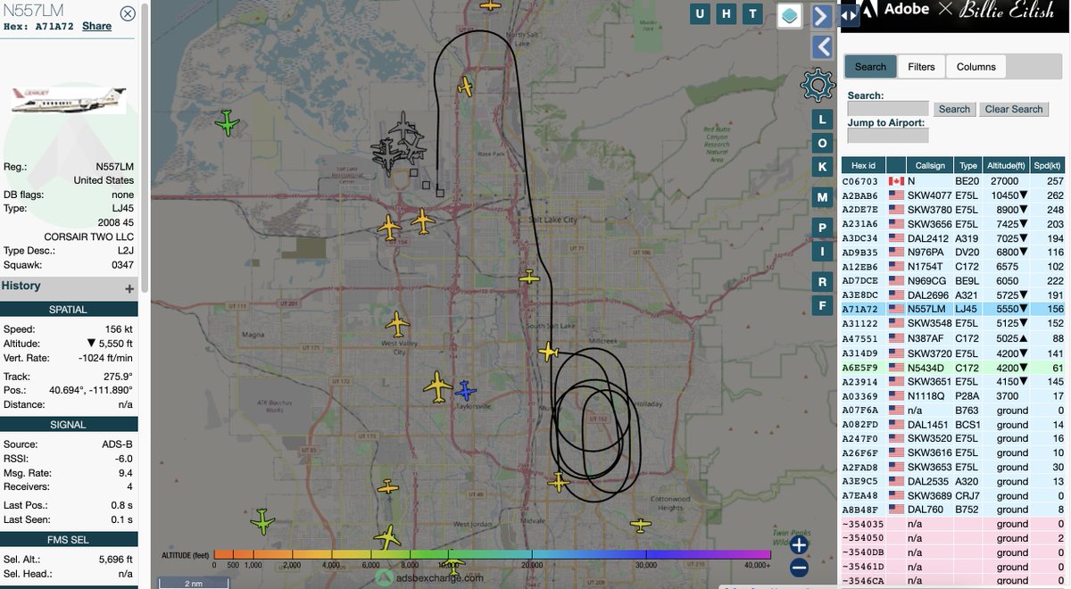 SLCScanner's tweet image. #AircraftAlert #SLAirportFire Personal are waiting for an arrival of a #Learjet45 that possible blew a tire/s on rotation/Takeoff. Currently over #Murray going through some checklists prior to landing.