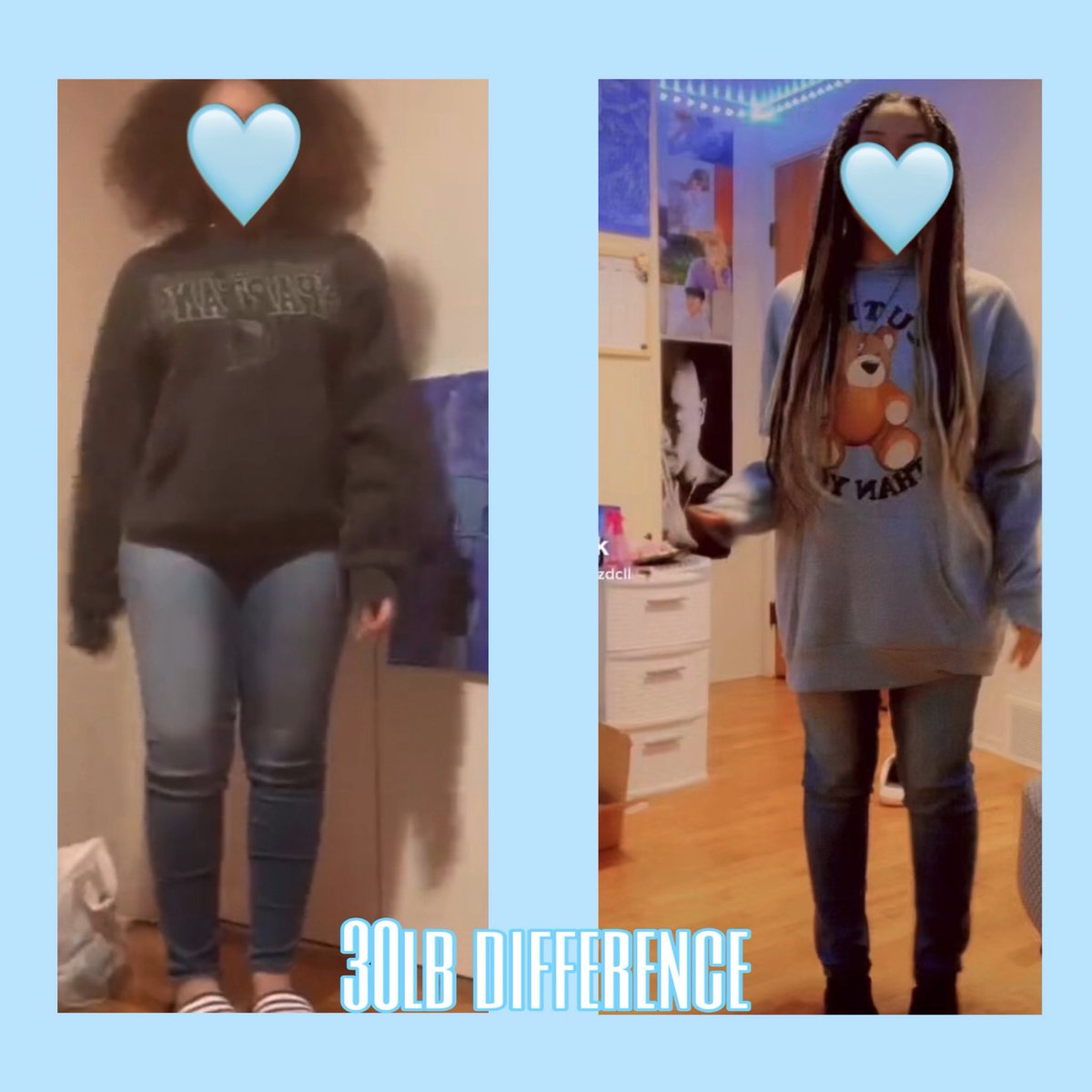 chocodxll's tweet photo. just wanted to share this since i’m wearing the same pair of jeans in both. the left i was around 145 &amp; on the right i’m at my cw 115. https://t.co/PArFJhCN8v