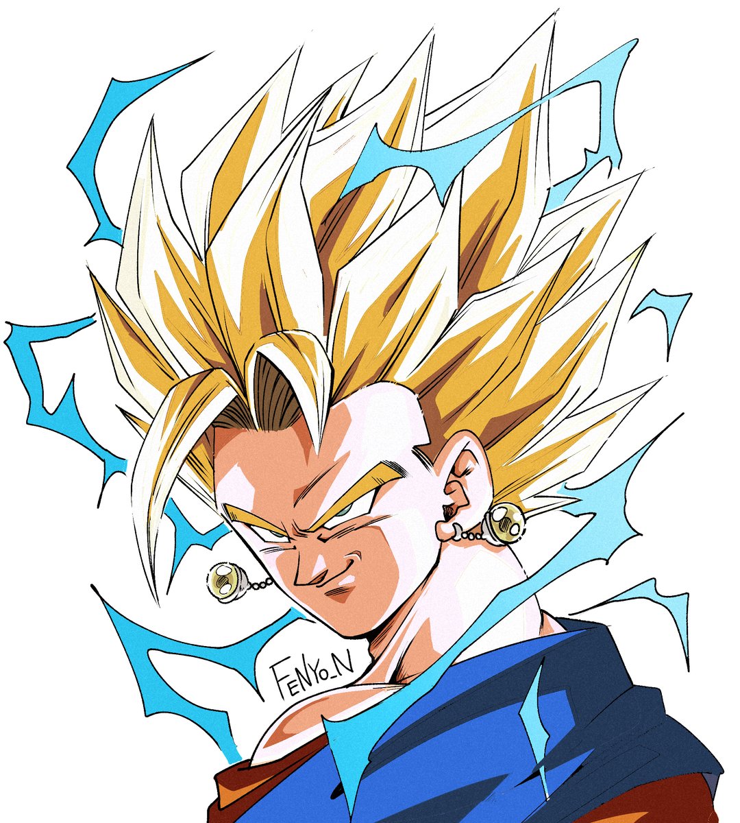 super saiyan 1boy jewelry male focus earrings blonde hair solo  illustration images