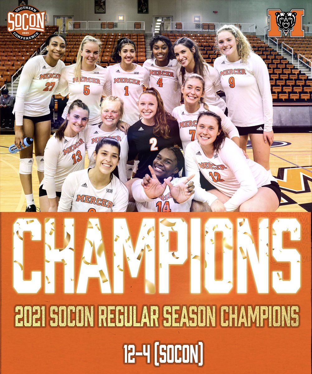 MercerBearsVB's tweet photo. With tonight’s sweep win against Furman, we are officially… 

2021 Southern Conference Regular Season Champions🏆

Regular season ✔️ On to the next. 💪🏼

#RoarTogether | #LighttheBridge https://t.co/9ymAbnNvwn