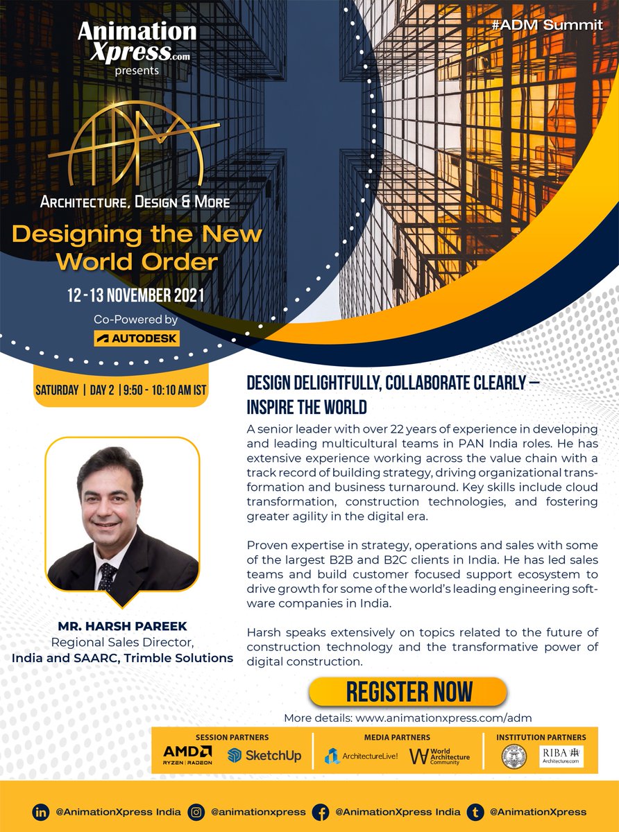 AnimationXpress's tweet photo. Know more about how to Design Delightfully, Collaborate Clearly and Inspire the World at ADM Summit
Register Now: https://t.co/Xw81Yuns8Y
Live stream : https://t.co/0cor1IC6yH
https://t.co/Mhcot9joZk
#ADMSummit #architecture #design #ADM #animationxpress https://t.co/TNzYjBmJsy