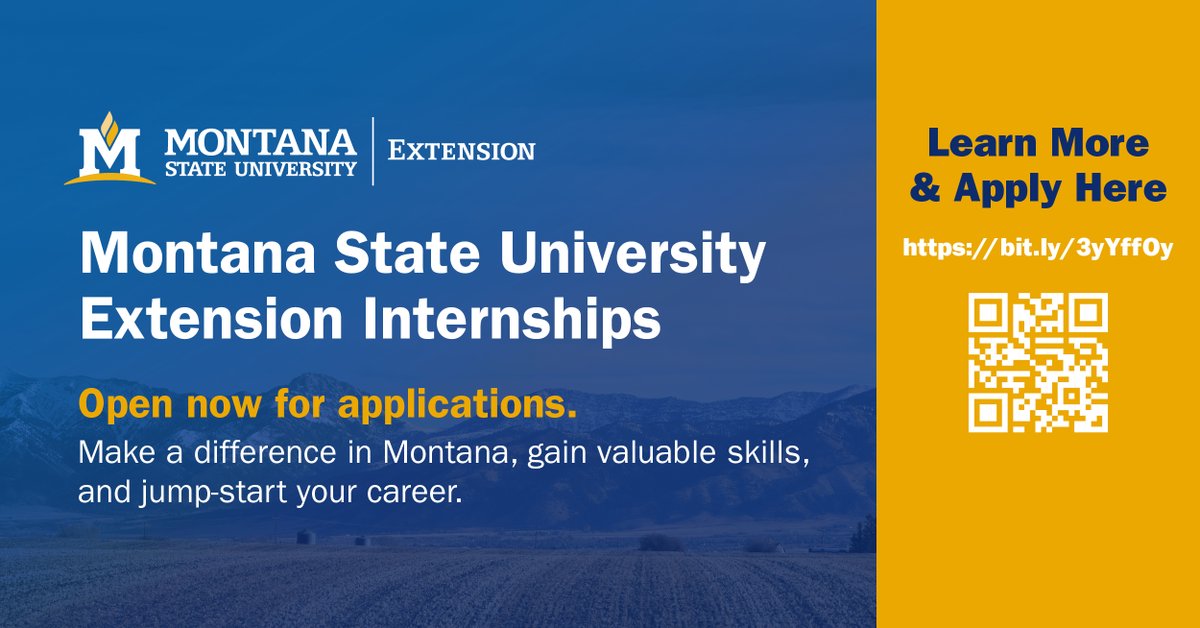 MSU_Extension's tweet photo. Want to learn what it is like to be an MSU Extension agent? Apply for a paid 2022 summer internship, available at 6 locations throughout Montana. Click the link to get application materials and apply: https://t.co/4bzYkRgGOP
#ExtensionAgent #PaidInternship #MakeADifference https://t.co/bLoiN6bp9X