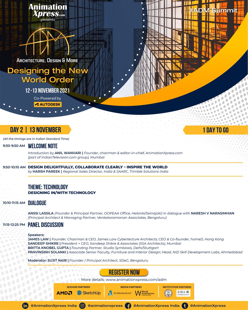 AnimationXpress's tweet photo. 1 hour to go | Architecture, Design and More Summit | Register now!
Register Now: https://t.co/Xw81Yuns8Y
Live stream : https://t.co/0cor1IC6yH
https://t.co/Mhcot9joZk
#ADMSummit #architecture #design #ADM #designingindustry #technology #virtualsummit #animationxpress https://t.co/KjKycsuibW