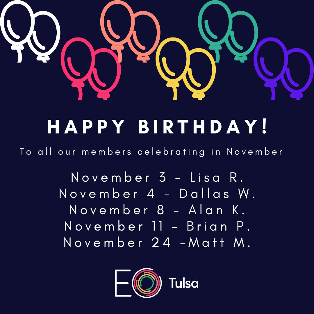 EOTulsa's tweet photo. Happy Birthday to our members celebrating in November! Take a moment and wish our Scorpios a happy day 🎂. https://t.co/0dVrArKcl0