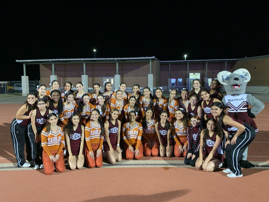 MarshallHSCheer's tweet photo. Playoffs vs Eagle Pass. Thank you for the warm welcome, Eagles Cheer! @EaglePassISD https://t.co/qPaYMMoyaW