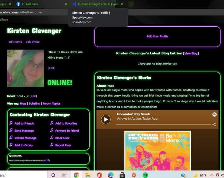 Skitterthemouse's tweet photo. I got entirely too excited about this. May not be MySpace but the creators wanted to make it as close as they could! The website is called SpaceHey if anyone wants to have some MySpace nostalgia! 
https://t.co/7umuhmT6BS if you wanna make one and add me! https://t.co/YW07UjBjfz