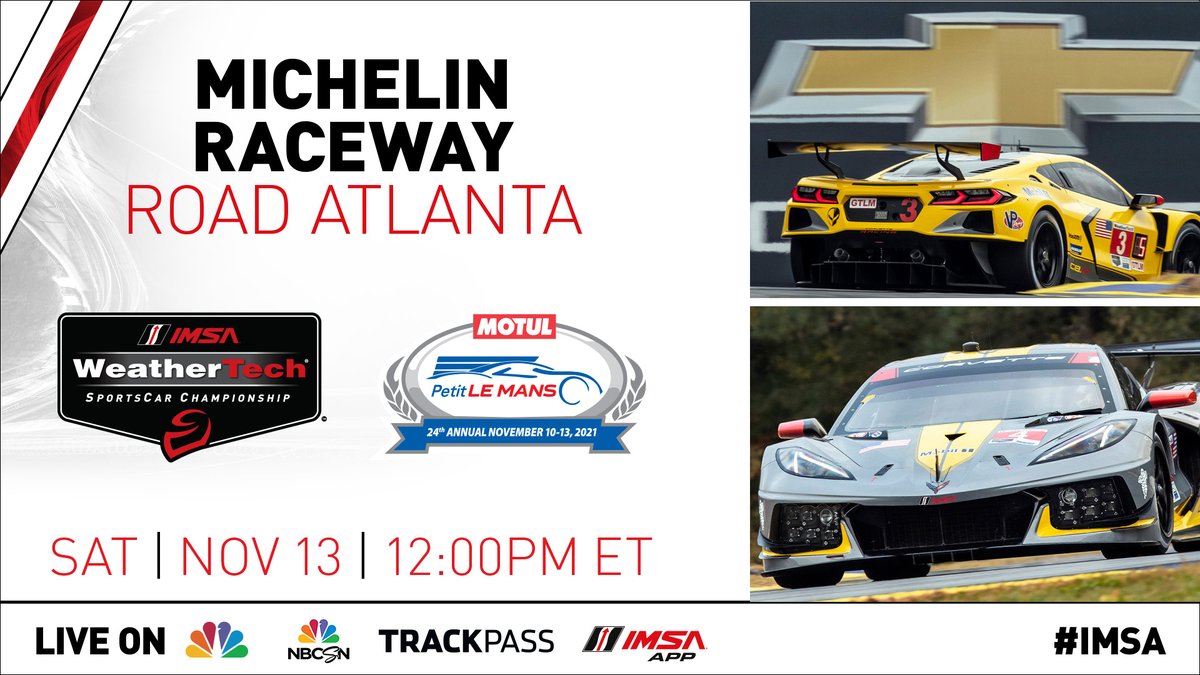 The last race of 2021 and the last race of #GTLM. We aim to go out on top! Here's how you can watch us do it Saturday:
➡️ @NBC, NBCSN and @_TrackPass starting at noon
➡️ Live on imsaradio.com, XM 202 and @SiriusXM 992
#Corvette #C8R #IMSA @TeamChevy @IMSA @RoadAtlanta