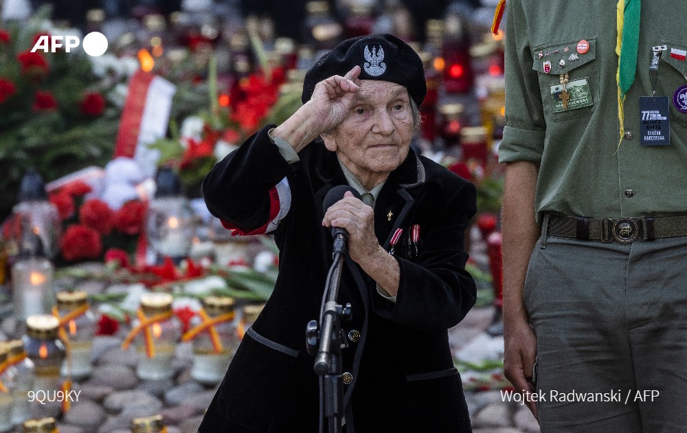 AFP's tweet image. Wearing a military beret and a Polish wartime resistance armband, 94-year-old Wanda Traczyk-Stawska stunned the crowd at a pro-EU rally when she thundered "Be quiet, stupid boy! You lousy bastard" at a member of a far-right group u.afp.com/wJH2