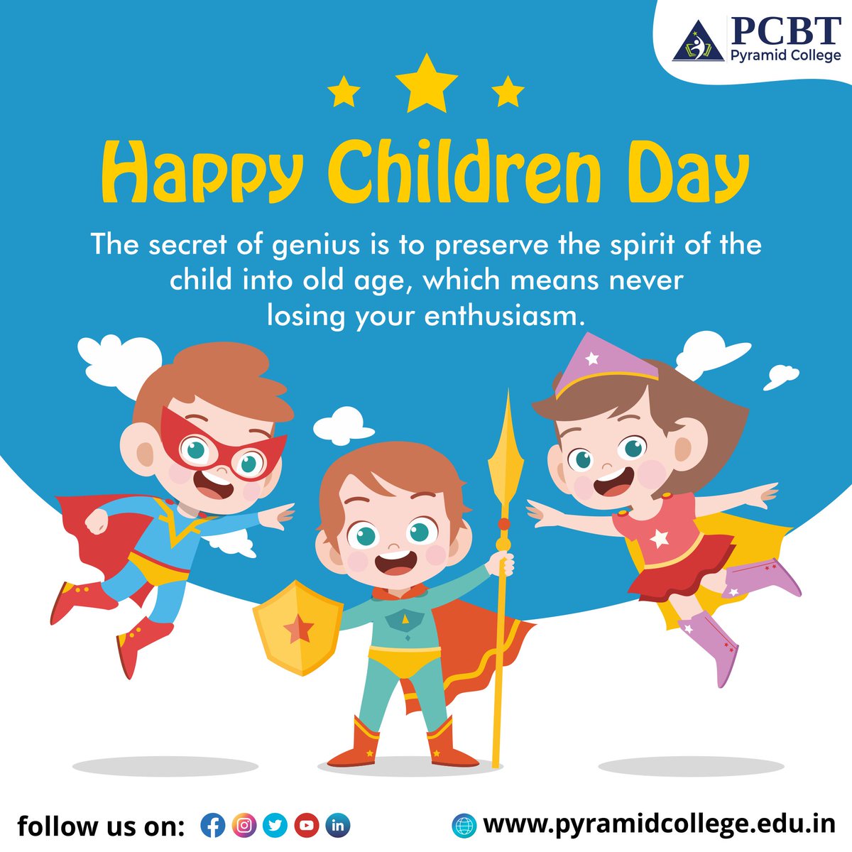 May the #innocence that they hold stay forever in their pure #heart and bring the best out for each and every one of them. Happy #Children’s Day to everyone.

#ChildrensDay #festivevibes #festive #14november #IELTS #pyramid #PCBT #PyramidCollege #collegelife
