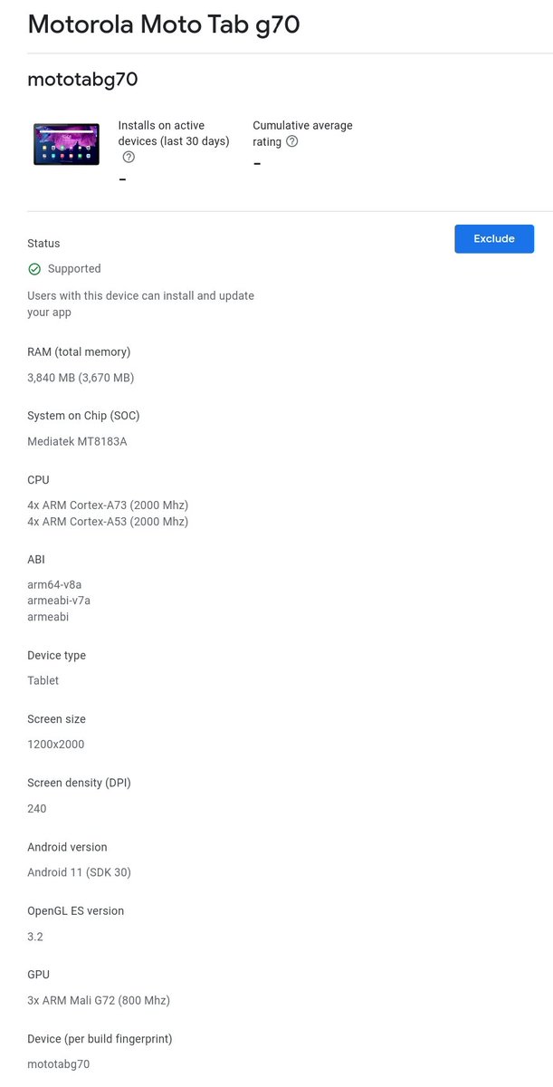 Motorola Moto tab G70 tablet spotted on Google Play console..

▫️Android 11
▫️Ram 4GB
▫️MediaTek Kompanio 500 (possiblly)

Via-
bestopedia.org/motorola-moto-…

#Mototabg70 #Moto #Googleplayconsole