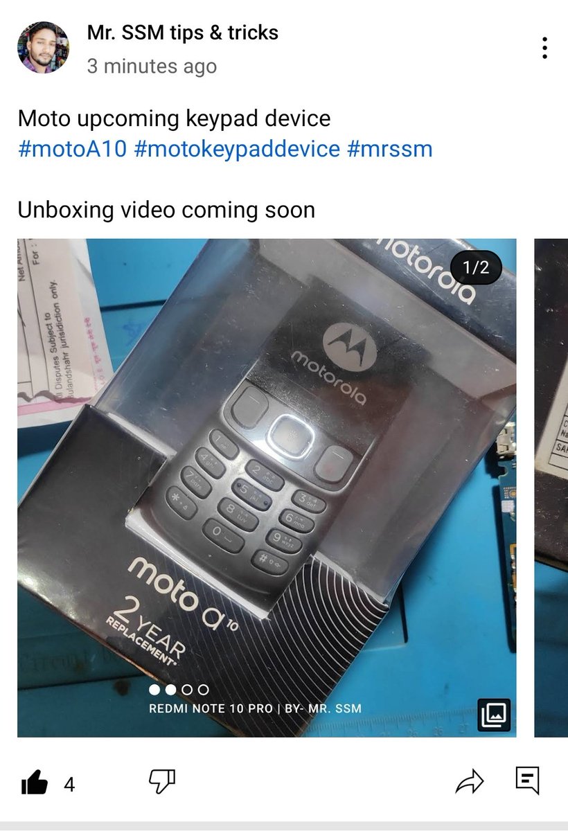 SatendraMeena5's tweet photo. Moto A10 keypad device launched 
Price Rs- 1399
Battery    1750 mah
Sim          daul
Type        multimedia
Camera   No

@TrakinTech @yabhishekhd @AmreliaRuhez https://t.co/3LLfPuQB5k