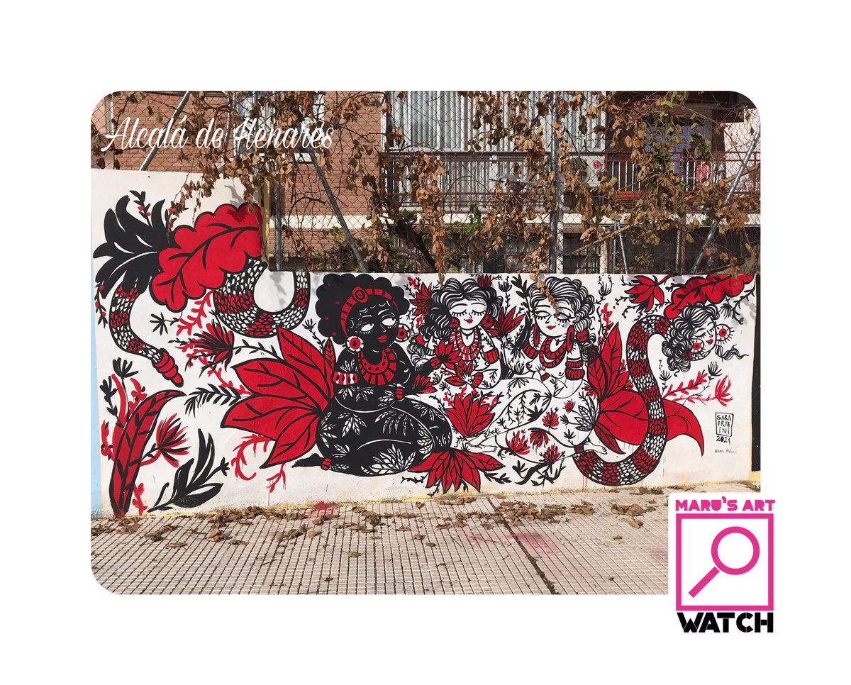 Mural de la artista venezolana <a href="/sarafratini/">Sara Fratini</a>. Realizado en el evento que organizó <a href="/MSAP_Madrid/">Madrid Street Art Pj</a> coordinado con Manu Cardiel hace un mes en una plaza que no existe en Google maps de📍Alcalá de Henares.

Me encanta toda la vegetación 🌴 que rodea a estas mujeres desnudas
(1/3)