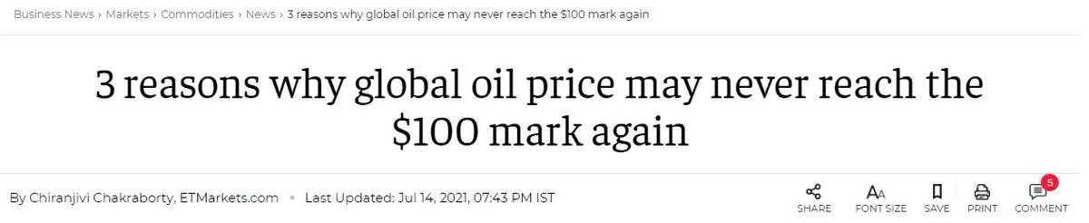 This is also the same reason why Oil has never shot above $100 since last decade and may never again in future simply cause the moment it does so, other alternative energy options like Natural Gas will start substituting the demand for oil.