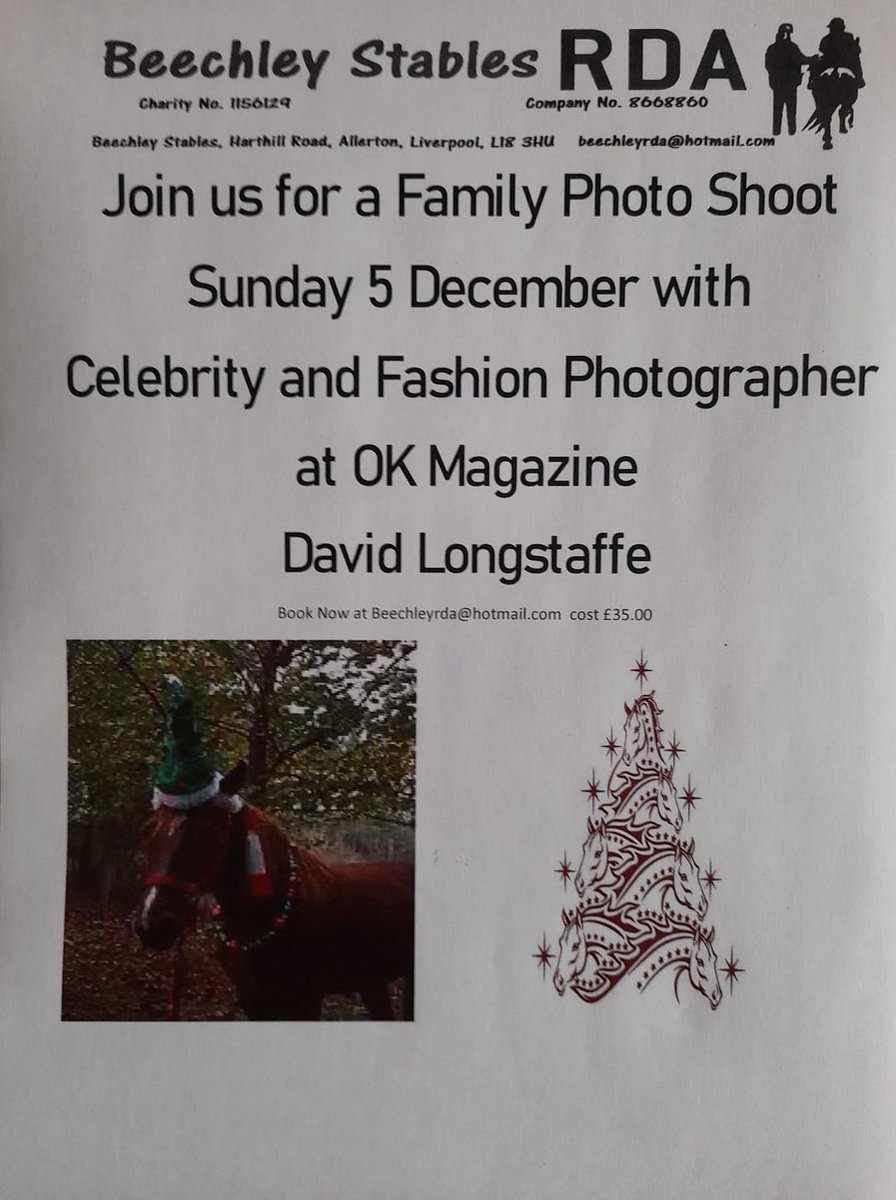 Are you looking for that unique Christmas gift, that lasts forever. Then join us on Sunday 5 December and create some magical moments captured on film forever by OK Magazine Celebrity Photographer David Longstaffe. Bookings via beechleyrda@hotmail.com