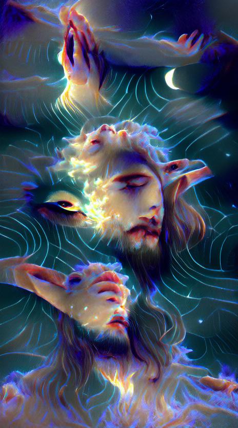 NotThatMac's tweet image. "I am Creation both Haunted and Holy"

Generated using @NightcafeStudio 

seeded with lyrics to Creature by half•alive

creator.nightcafe.studio/creation/4O1Fk…